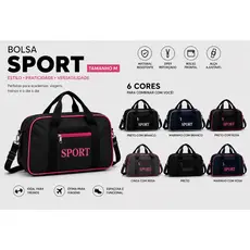 Bolsa Sport M Multifuncional Leve, Espaçosa e Resistente para Academia/Viagens/Passeios Preto/Detalhes Rosa.