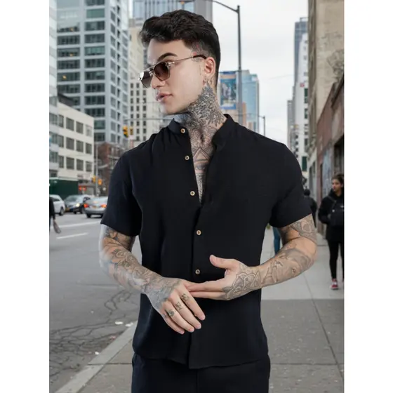Camisa Masculina Manga Curta Gola Padre – Qualidade Premium | Conforto e Estilo para o Seu Dia a Dia