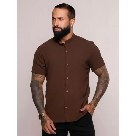 Camisa Masculina Manga Curta Gola Padre – Qualidade Premium | Conforto e Estilo para o Seu Dia a Dia