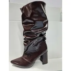 Bota Feminina Cano  enrugada  Bico Fino, Salto Bloco Alto, Zíper Lateral  34 ao 39