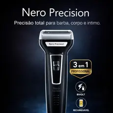 Aparador de Barba 3 em 1 Nero Precision Recarregável Bivolt Corta Cabelo Corpo e Íntimo