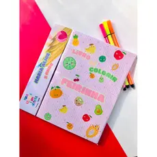 kit livros de colorir + lápis de cor personalizados tema feirinha-livro de colorir personalizado para lembrancinha
