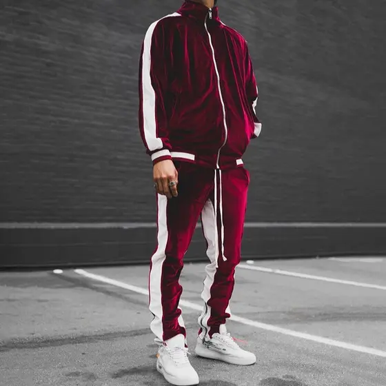 Conjunto de Agasalho de Veludo Masculino da Moda 2026, Jaqueta Esportiva Casual e Calças, Conjunto de Duas Peças