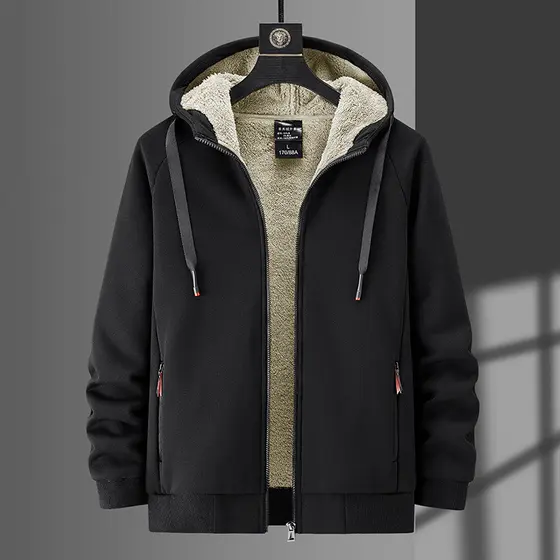 Moletom Masculino Forrado de Lã Sherpa, Casual, Solto, Quente, para o Inverno, Tamanho Grande
