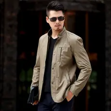 Jaqueta Jeans Primavera e Outono Nova para Homens de Meia-Idade, Jaqueta Casual com Gola Alta, Roupas para Homens de Mei