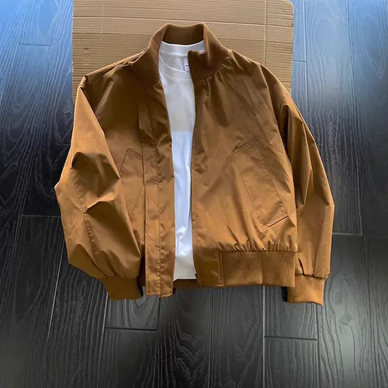 Jaqueta Bomber Vintage Marrom Masculina Estilo Americano para Outono, Gola Alta, Camisa de Beisebol, Roupa Externa Premi