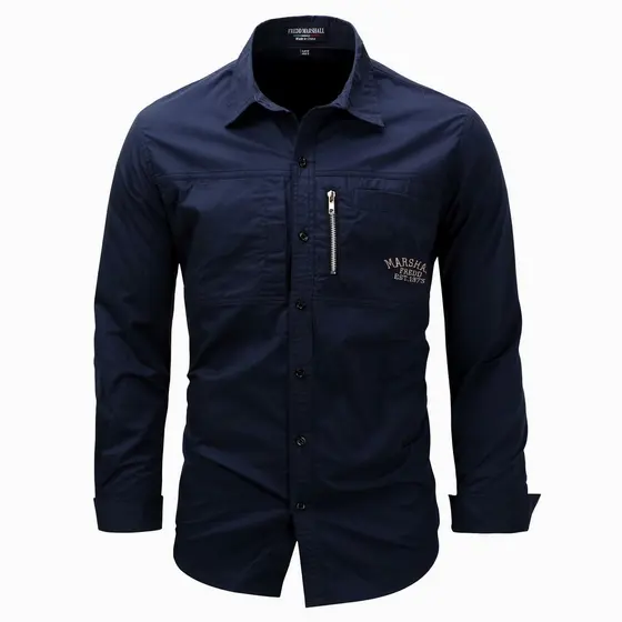 Camisa masculina, camisa social masculina, nova camisa masculina de manga comprida com gola e zíper, tamanho grande, est
