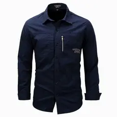 Camisa masculina, camisa social masculina, nova camisa masculina de manga comprida com gola e zíper, tamanho grande, est