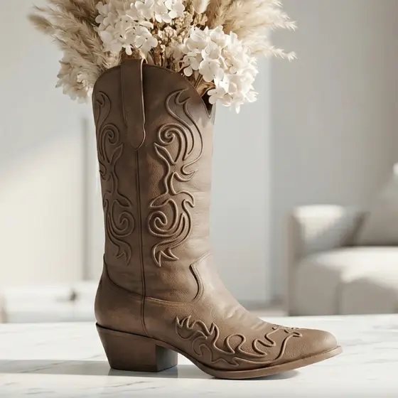 Vaso Bota Texana Country Decorativa Botina Cano Alto Western Estilo Feminina Organizador Rodeio Bico