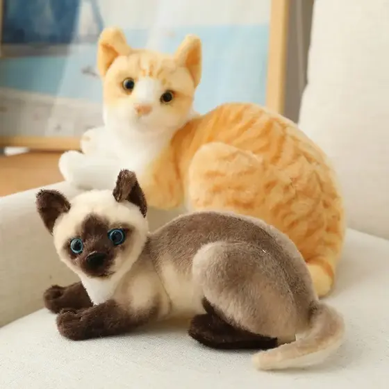 Almofada Gato Siames Fofo Brinquedo Pelúcia 20/25cm Realista Pelos Algodão Gatinho Macio