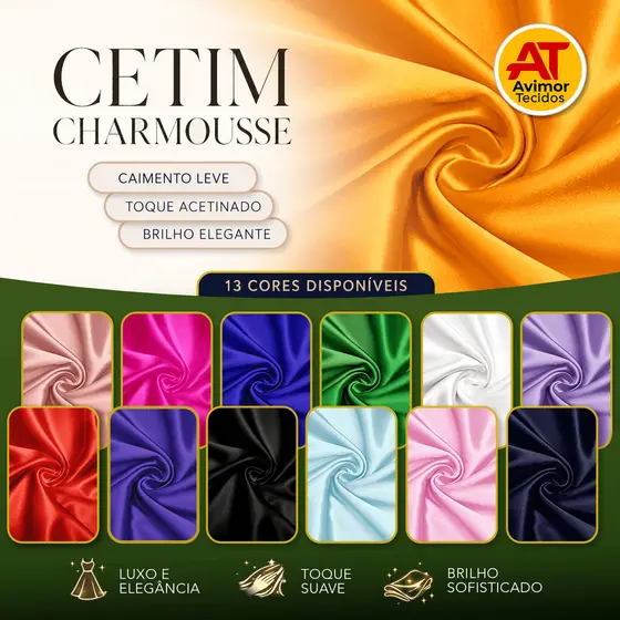3 Metros de Tecido Cetim Charmousse Varias Cores para Decoração Mesa Costura Pano Vestido Pijama