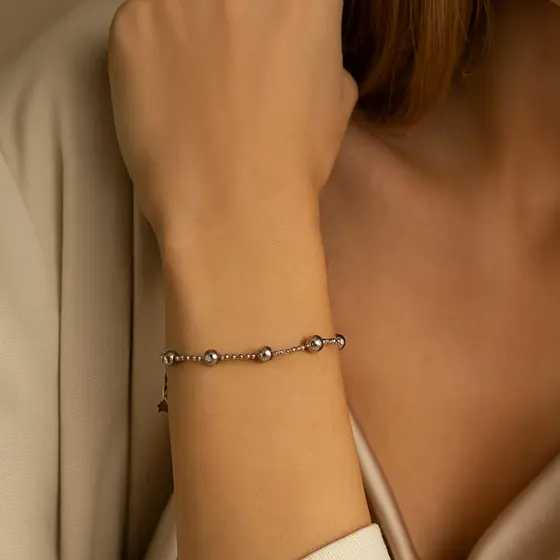 Pulseira de aço inoxidável - bola 6mm - com extensor - anti-alérgico - bolinhas lisas-FEMININA - inox - ENVIO IMEDIATO
