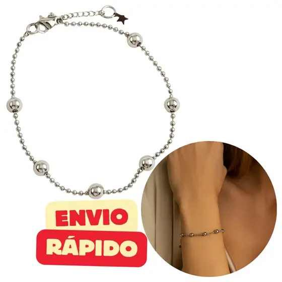 Pulseira aço inox - bola 6mm - com extensor - anti-alérgico-feminino - Aço316L-ENVIO IMEDIATO