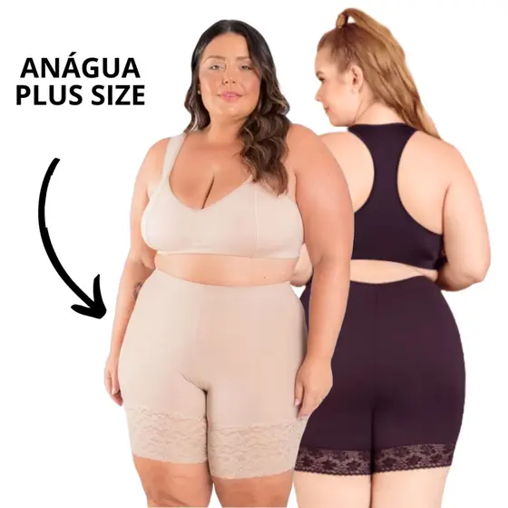 Shortinho Anágua Do M ao 54 Plus Size Básico Segunda Pele Confortável Lisa Meia Perna com Renda