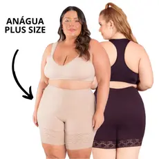 Shortinho Anágua Do M ao 54 Plus Size Básico Segunda Pele Confortável Lisa Meia Perna com Renda