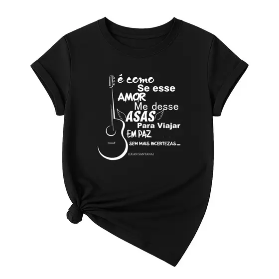 Camiseta T-Shirt Confortavel Linda Camisa Casual Algodão Luan Santana Asas Musica Para Fãs Premium Exclusivo
