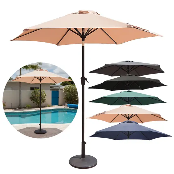 Ombrelone Guarda Sol Central Com Base 2,30 Articulado Impermeável Uv Piscina Área Externa Cores