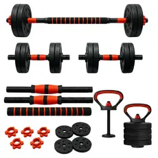 Kit Treino Funcional Musculação 10kg Kettlebell Barra Halteres Anilhas Supino Peso Ajustável