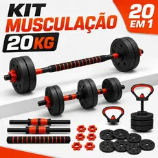 Kit Treino Funcional Musculação 20kg Kettlebell Barra Halteres Anilhas Supino Peso Ajustável
