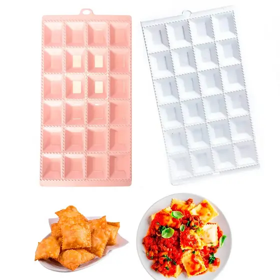 Forma Para Ravioli e Mini Pastel Branco e Rosa Faz 24 Recheado