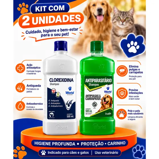 Shampoo Clorexidina ou Shampoo Antiparasitário Cães - 500mL