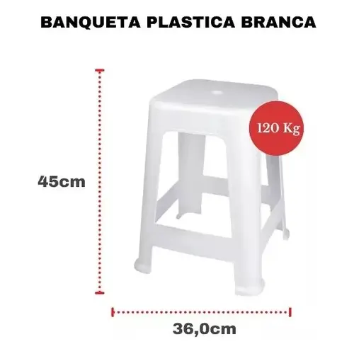 Kit 12 Banqueta de Plástico Multiuso Preta / Branca até 140Kg Banco Banquinho