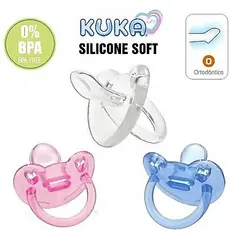 Chupeta Kuka 100% Silicone Soft Ortodôntica C/ Alça Para Bebês de Tm1  0-6 Meses e Prendedor de Fita