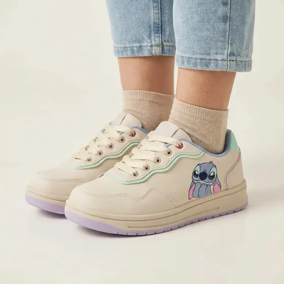 Tênis Infantil Juvenil Stitch Licenciado Branco Lilás Escola Passeio Solado Antiderrapante