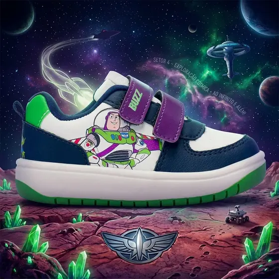 Tênis Buzz Lightyear Infantil Dyan Solado Antiderrapante Velcro Duplo Conforto Dia A Dia Solado Borracha Antiderrapante