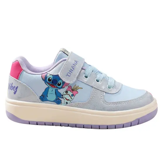Tênis Infantil Stitch Azul Com Brilho Velcro Cadarço Solado Antiderrapante