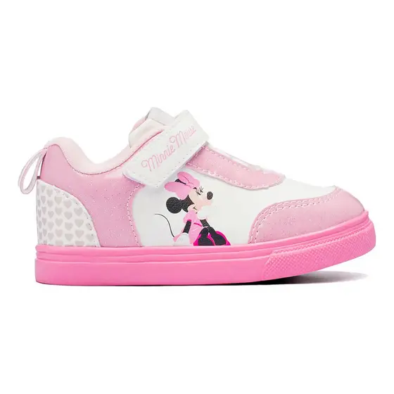 Tenis Infantil Minnie Mouse Rosa Dyan Calce Facil Com Velcro Glitter Solado Antiderrapante Uso Escolar Menina Oficial