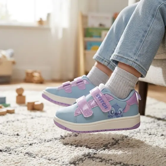 Tênis Infantil Stitch Conforto Premium Dyan Velcro Duplo Glitter Lilás Solado Borracha Rotina Escolar Passeio