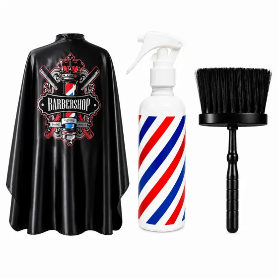 KIT Barbeiro Cabeleireiro Capa Cetim Premium + Borrifador e Espanador Profissional
