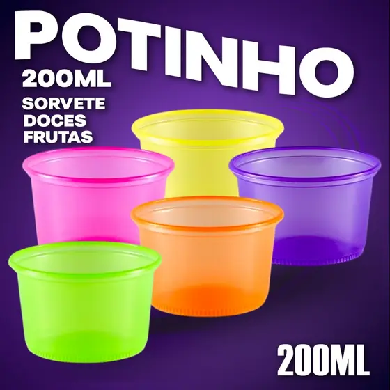 Potinhos 200ml Neon Diversas Cores Para Sorvete Açai Doces