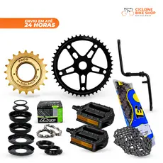 Kit Relação Bike Coroa + Catraca + Corrente + Movimento Central + Pedal + Pedivela