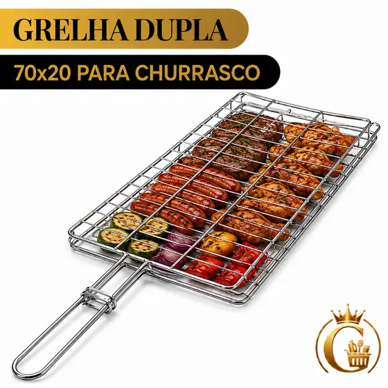 Kit até 3 Grelhas Duplas 70x20 para Churrasco Peixe Frango Linguiça