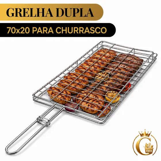 Grelha Dupla 70x20 para Churrasco Peixe Frango Carne