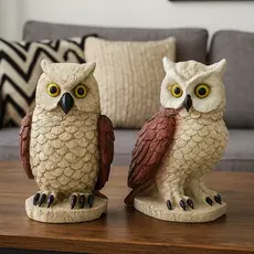 kit 2 Estatua Coruja na Rocha Decoração Espanta pombo Enfeite de Jardim