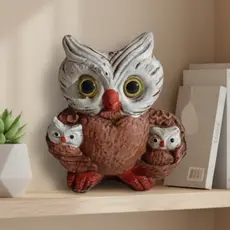Coruja com Filhotes em Gesso – Decoração e Proteção do Lar