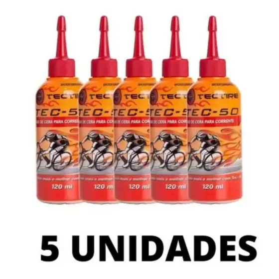 Kit 5 Óleo Lubrificante Tectire Tec50 Cera Corrente Bike 120ml