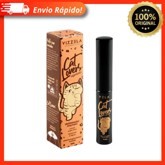 Delineador Líquido Cat Lovers Marrom Resistente À Água 4ml Vizzela Vegano