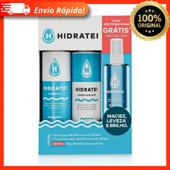 Kit Hidratei Shampoo + Condicionador e Ganhe Óleo Multifuncional Hidratei