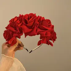 Tiara Francesa Retrô Com Flor De Rosa Vermelha Para Mulheres Franja Atmosférica De Alta Qualidade E Capacete Lateral