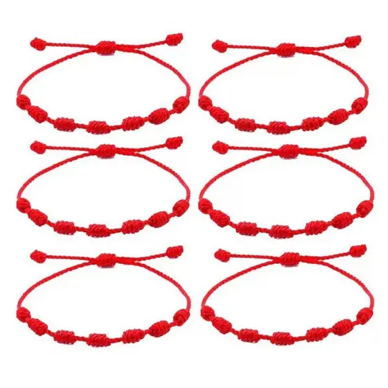 Kit 6 Pulseiras Vermelhas 7 Nós Proteção Kabbalah Contra O Mal