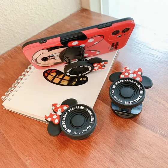 Desenhos Animados Disney Mickey E Minnie Estilo Feminino Universal Dobrável Réplica Porta Anel De Dedo Para Celular