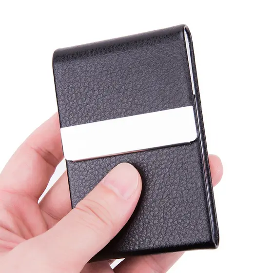Porta-Cartões De Visita-Em Couro PU Bolso Metal Fino