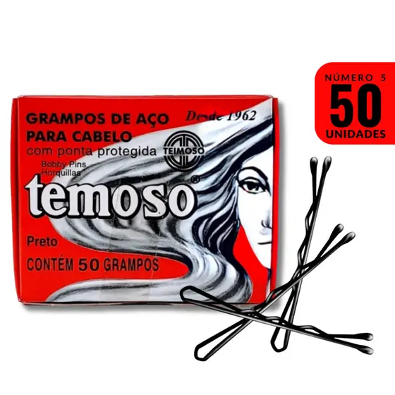 Grampo temoso Para Cabelo N° 5 C/50un PRETO - TEIMOSO