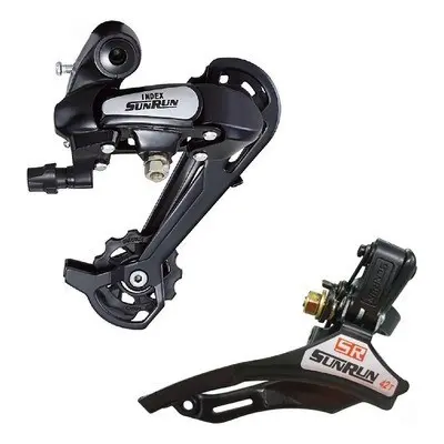 Kit de Cambio de Marcha 3x7 / 3x8 / 24v Traseiro E Dianteiro Pull Sunrun Bike Mtb Cinza Prata