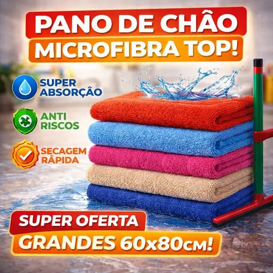Pano de Chão Microfibra 60x80 Extra Grande Profissional Super Absorvente Secagem Rápida Não Risca Multiuso