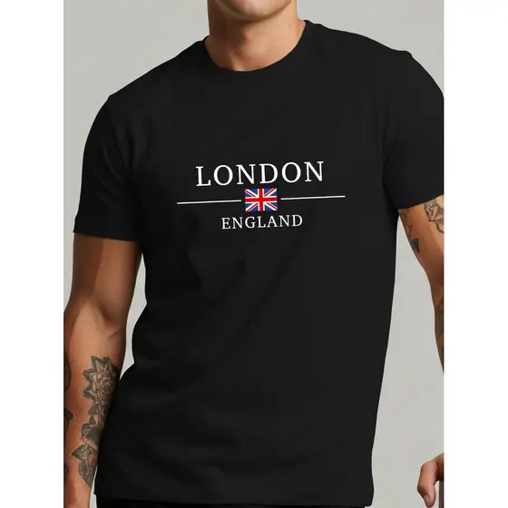 Camiseta Masculina Londres Inglaterra Estilo Streetwear Casual Bandeira Britânica Blusa